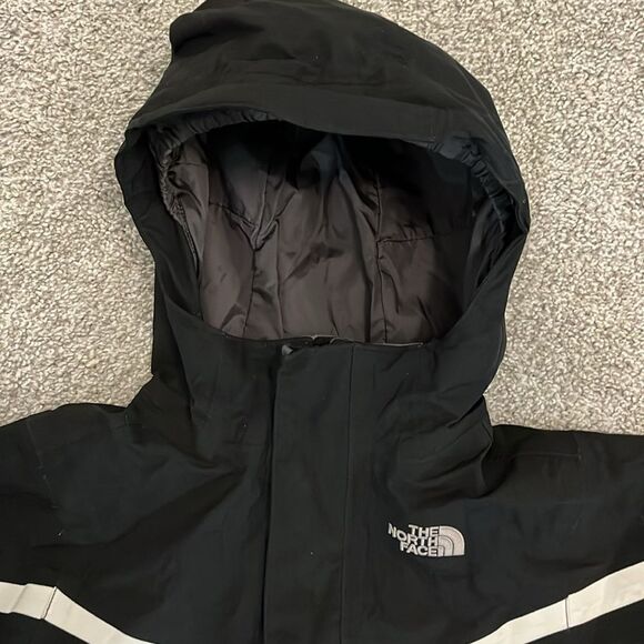 Hooded Black/White North Face Hyvent Waterproof Rain Parka Coat Jacket Youth XS - Picture 2 of 8